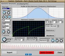 PadSynth harmonics window, highlighting need to apply current state
